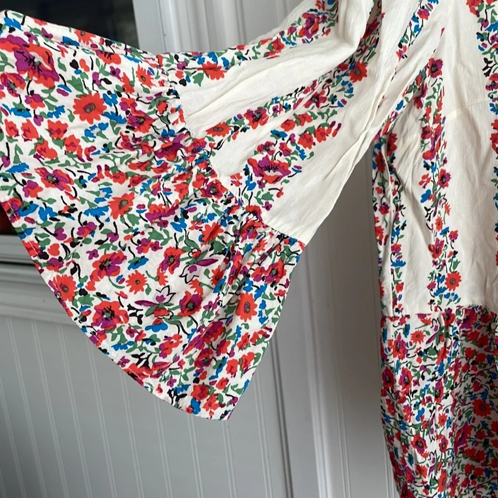 Maeve Anthropologie Hiver Floral Peasant Blouse Crochet Pleated Buttons Size 10 - Picture 5 of 16